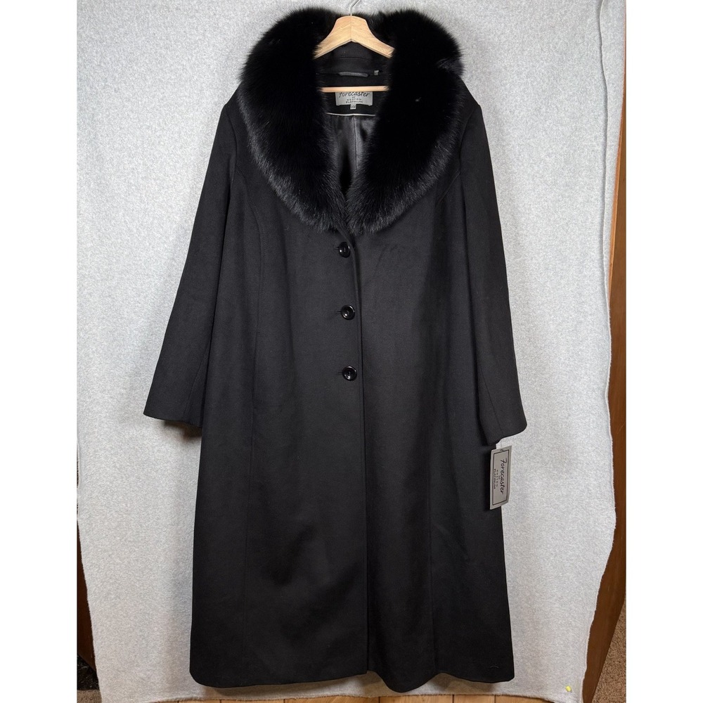 Forecaster of Boston Platinum Real Fox Fur Trim Hooded Wool Coat Womens 24W